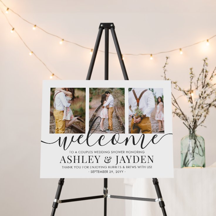 Couples Wedding Shower Elegant 3 Photo Foam Board Zazzle