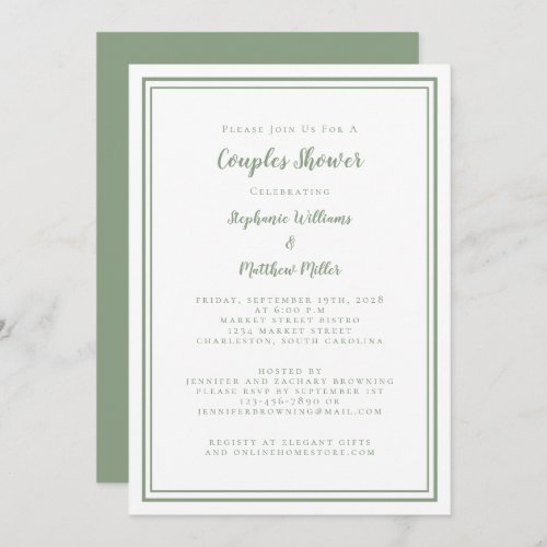 Couples Wedding Shower Engagement Sage Green White Invitation
