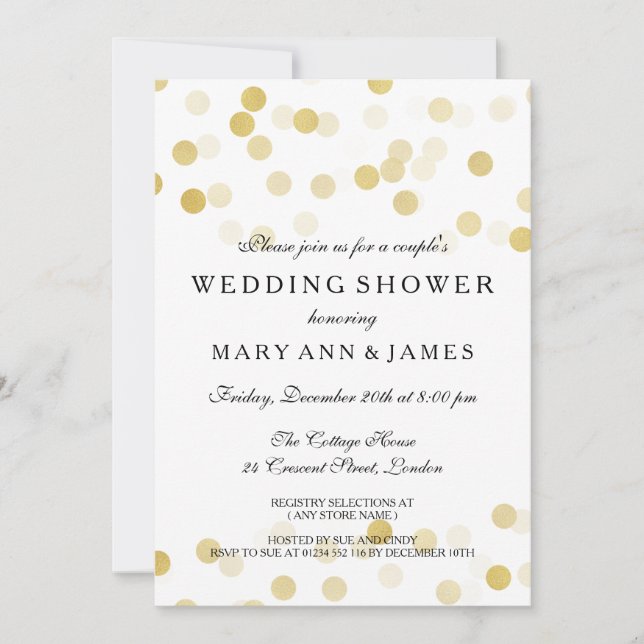 Couple's Wedding Shower Gold Foil Glitter Lights Invitation (Front)
