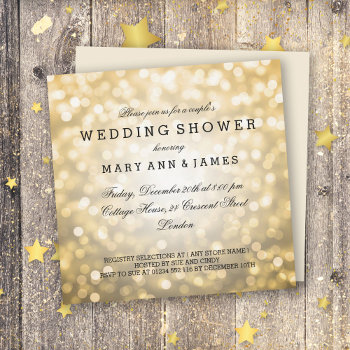 Couple's Wedding Shower Gold Glitter Lights Invitation by Rewards4life at Zazzle