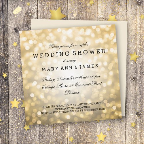 Couples Wedding Shower Gold Glitter Lights Invitation