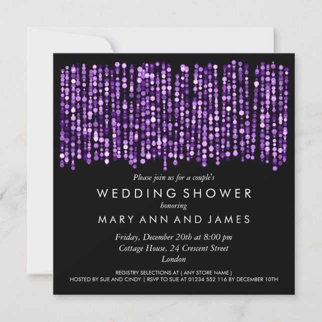 Couple's Wedding Shower Modern Purple Lights Invitation (Front)