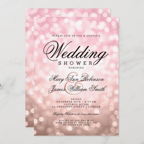 Couples Wedding Shower Rose Blush Pink Lights Invitation