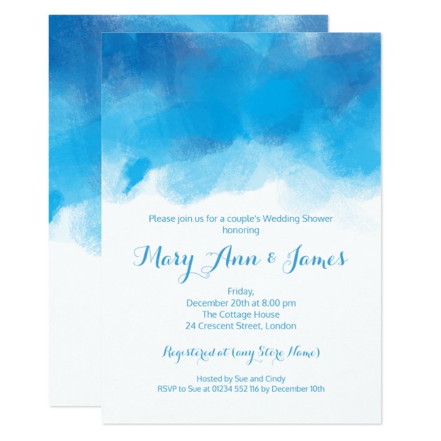 Couple's Wedding Shower Summer Blue Watercolor Invitation