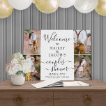 Couples Wedding Shower Welcome 4 Photo Collage Foam Board<br><div class="desc">Welcome guests to a stylish couples bridal shower with an elegant custom 4 photo collage 18"x24" foam board sign. Pictures and all text are simple to personalize. (IMAGE PLACEMENT TIP: An easy way to center a photo exactly how you want is to crop it before uploading to the Zazzle website.)...</div>