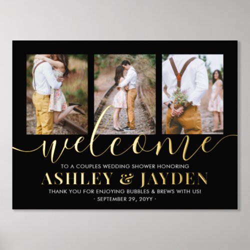 Couples Wedding Shower Welcome Photo Black  Gold Foil Prints