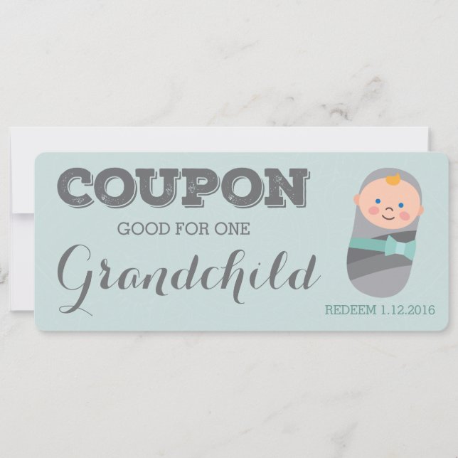 Coupon for Grandchild Blue Baby Boy Girl Invitation (Front)