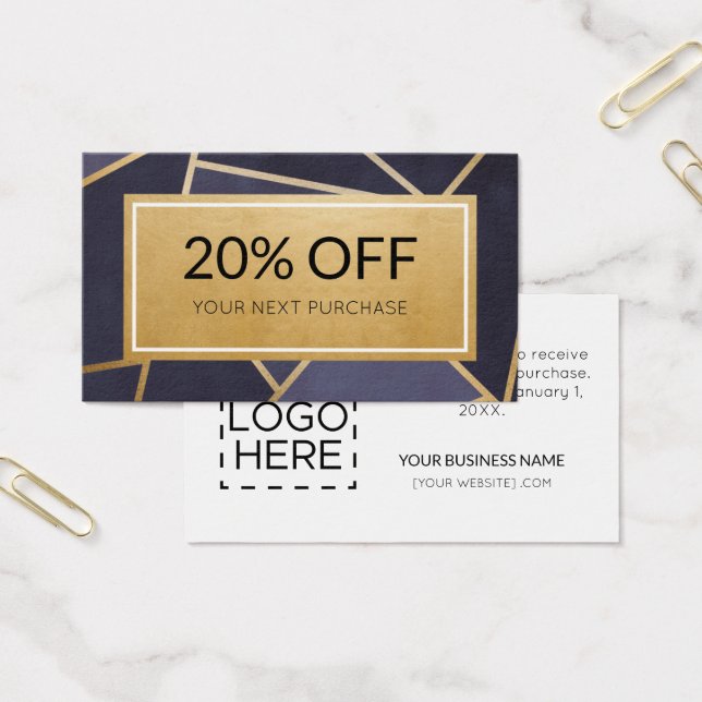 Coupon Modern Navy Blue Gold Discount Cards (Office)