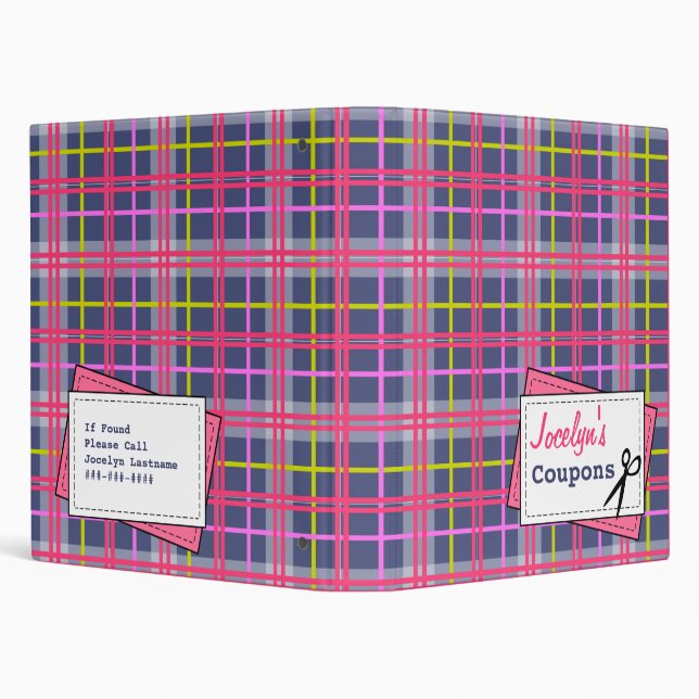 Coupon Organizer - Pink Blue & Yellow Plaid 3 Ring Binder (Background)