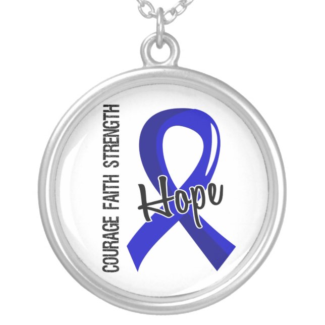 Courage Faith Hope 5 Huntington's Disease Silver Plated Necklace (Front)