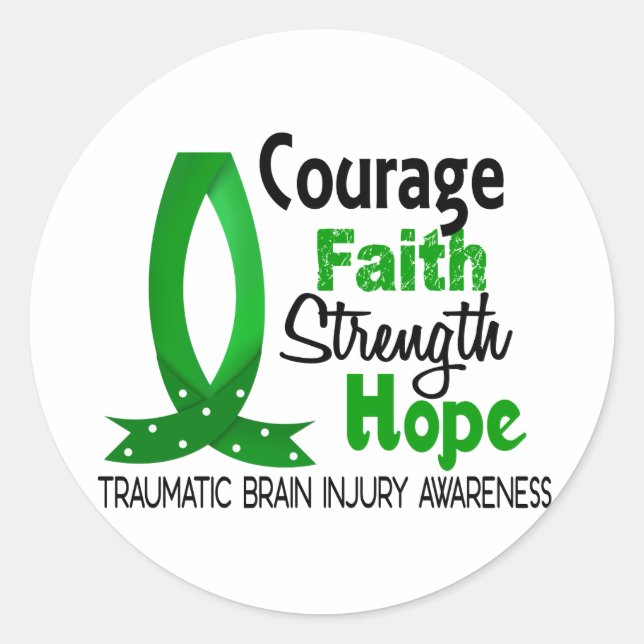 Courage Faith Strength Hope Traumatic Brain Injury Classic Round Sticker (Front)