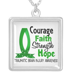 Courage Faith Strength Hope Traumatic Brain Injury Silver Plated Necklace