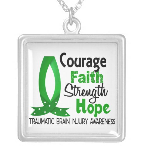 Courage Faith Strength Hope Traumatic Brain Injury Silver Plated Necklace