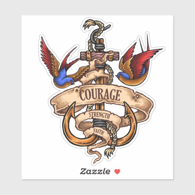 Courage Faith Strength Oldschool Tattoo Sticker (Sheet)