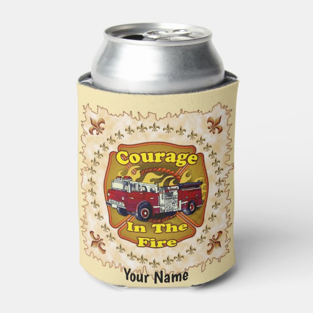 Courage Firetruck Firefighter Can Cooler  (Can Front)