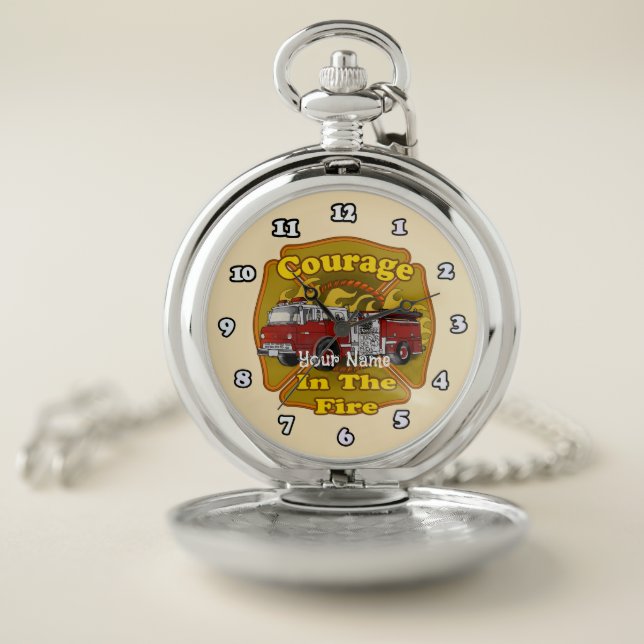 Courage Firetruck firefighters Pocket Watch (Inside)