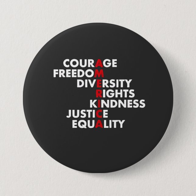 Courage  Freedom Diversity Rights Kindness Button (Front)