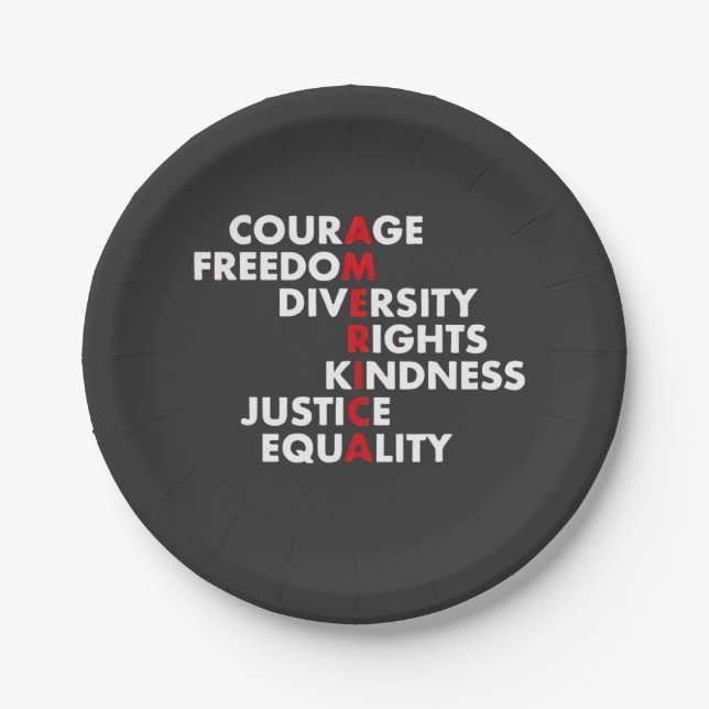 Courage  Freedom Diversity Rights Kindness Paper Plates (Front)