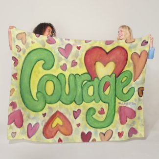 Courage Heart Word Art Cozy Soft Fleece Blankets