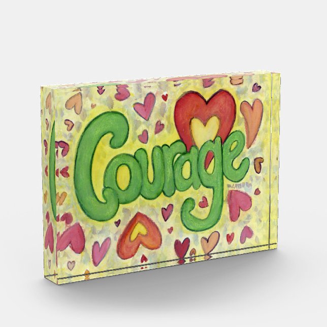 Courage Heart Word Art Custom Paperweight Award (Left)