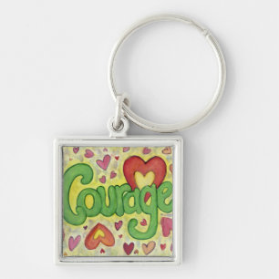 Courage Heart Word Art Inspirational Keychain