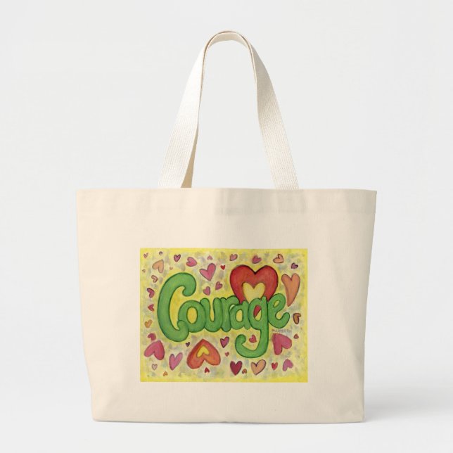 Courage Heart Word Art Inspirational Tote Bag (Front)