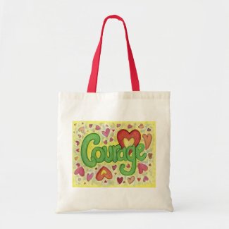 Courage Heart Word Art Inspirational Tote Bags