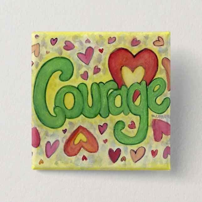 Courage Heart Word Art Lapel Button Pins (Front)