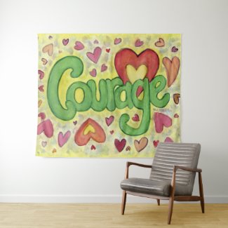 Courage Heart Word Art Tapestry Wall Hanging
