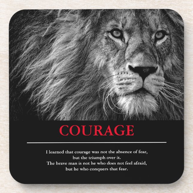 Courage Lion Motivational Inspirational Beverage Coaster (Front)
