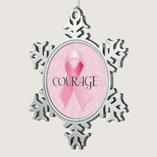 Courage Pink Ribbon Snowflake Ornament