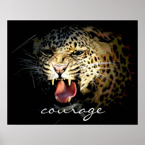 Courage Roaring Leopard in Shadow Poster Print