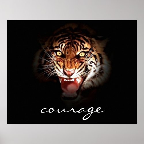 Courage Roaring Tiger in Shadow Poster Print