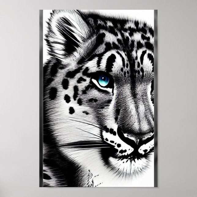 Courage Snow leopard with blue eye Poster (Front)