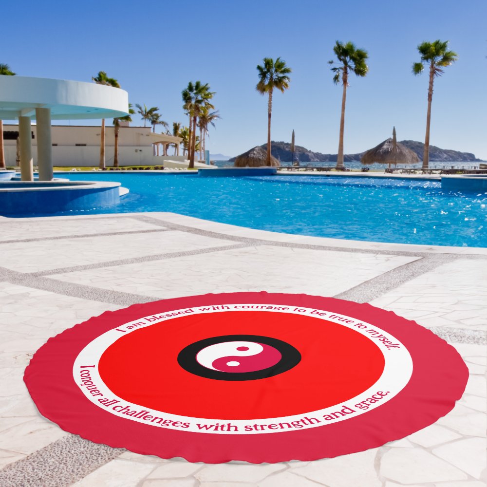 Courage & Strength Red Evil Eye Round Beach Towel