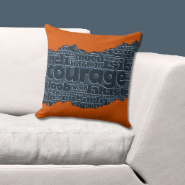 Courage Typography Orange & Blue Ripped Pattern Throw Pillow
