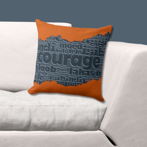 Courage Typography Orange  Blue  Ripped Pattern  Throw Pillow