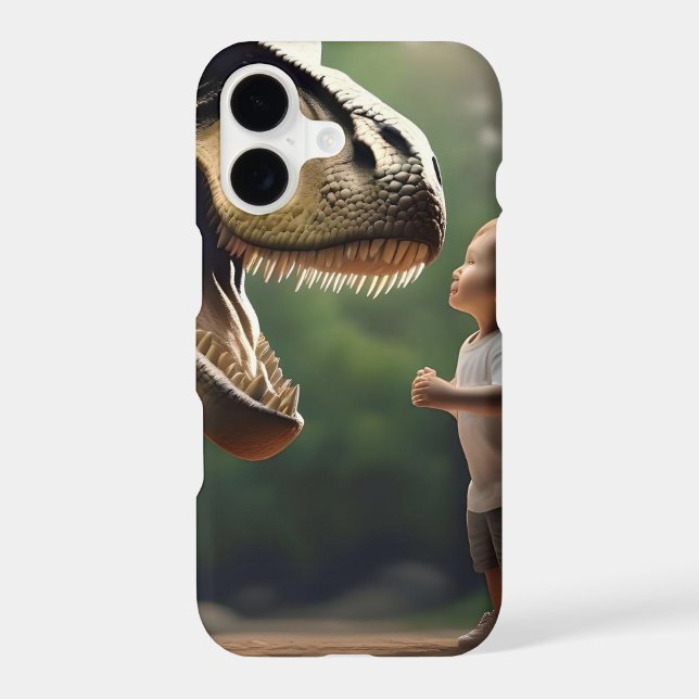 **"Courage Unleashed: A Small Boy Faces the T-Rex" Iphone Case (Back)
