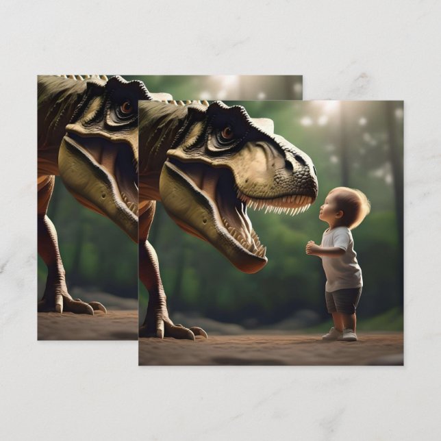 **"Courage Unleashed: A Small Boy Faces the T-Rex" Save The Date (Front/Back)