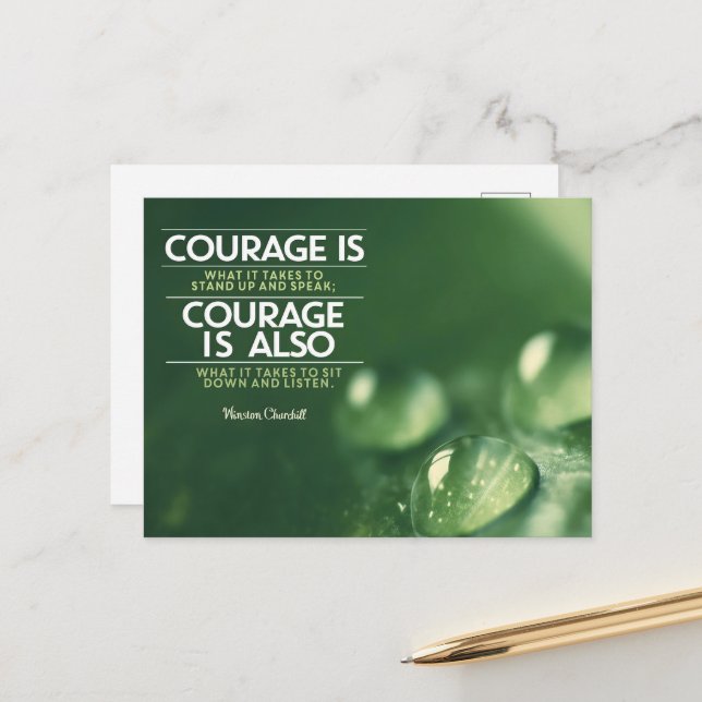 "Courage" Winston Churchill Inspirational Quote Postcard (Front/Back In Situ)