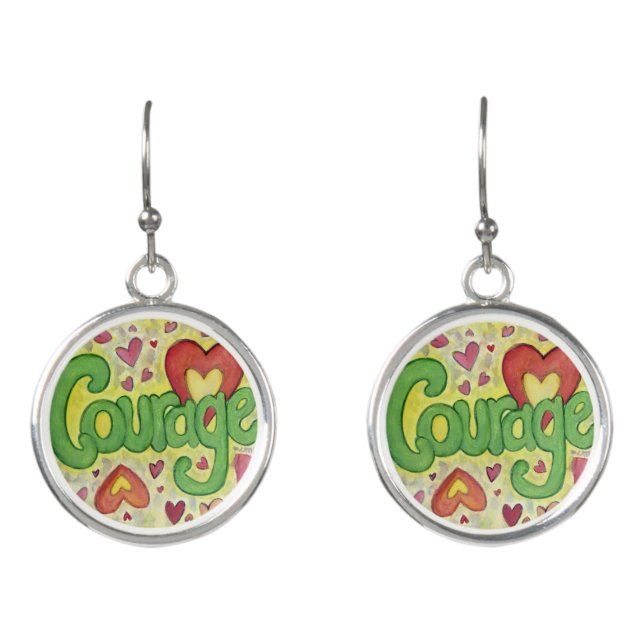 Courage Word Art Jewelry Pendant Charm Earrings (Front)