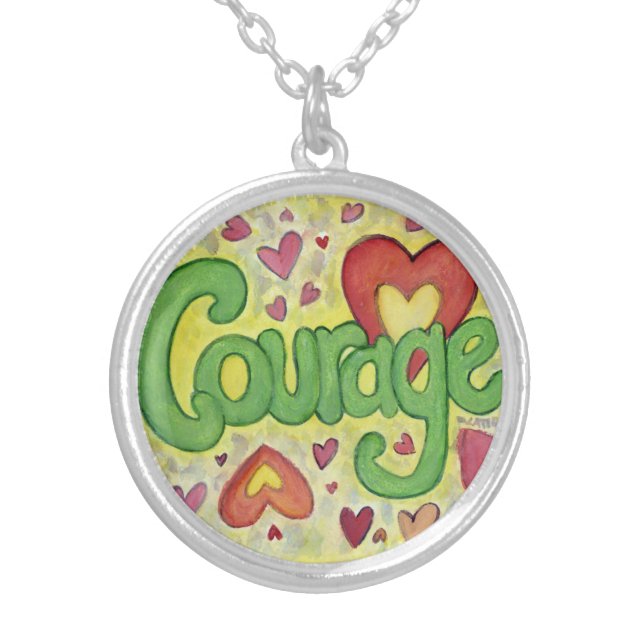 Courage Word Art Jewelry Pendant Charm Necklace (Front)