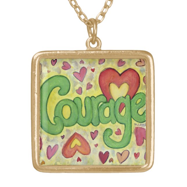 Courage Word Art Jewelry Pendant Charm Necklaces (Front)