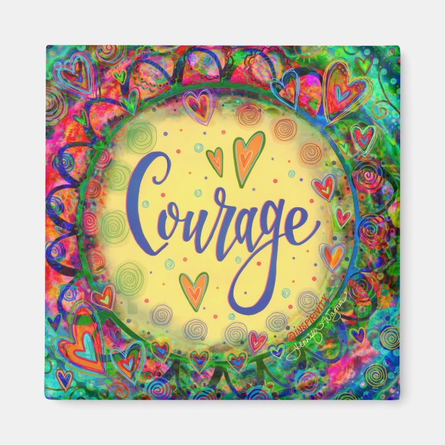 Courage Yellow Whimsical Hearts Colorful Trendy Magnet (Front)