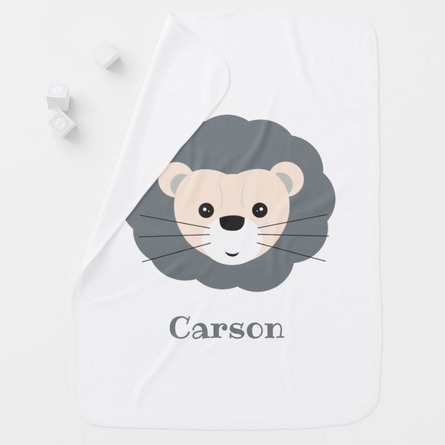 Courageous Cub: Personalized Modern Lion Baby Blan Blanket (In Situ)