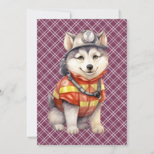 Courageous Firefighter Siberian Husky Dog Honoring Holiday Card