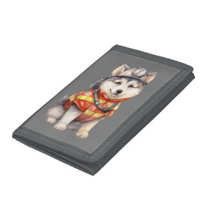 Courageous Firefighter Siberian Husky Dog Honoring Tri-fold Wallet