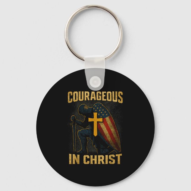 Courageous In Christ Knight Cross Patriotic Usa Fl Keychain (Front)