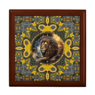 Courageous Leo Zodiac Gold Yellow Fractal Mandala Gift Box