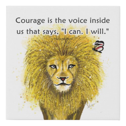 Courageous Lion and Butterfly Inspirational Faux Canvas Print